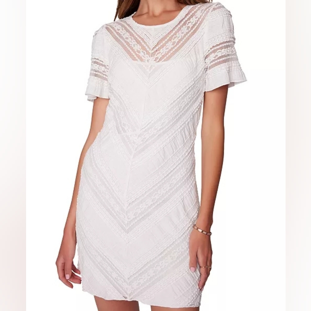 Lost + Wander White Textured Lace Mini Dress